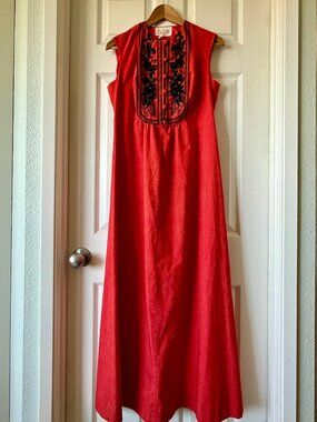 70's Embroidered Smock Maxi Dress Rae Dolls SF Boho